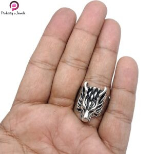 Aruie Wolf Ring Animal Head Gothic Biker Silver Tone Vintage Finger Ring Jewelry for Men