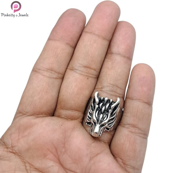 Aruie Wolf Ring Animal Head Gothic Biker Silver Tone Vintage Finger Ring Jewelry for Men - Image 2