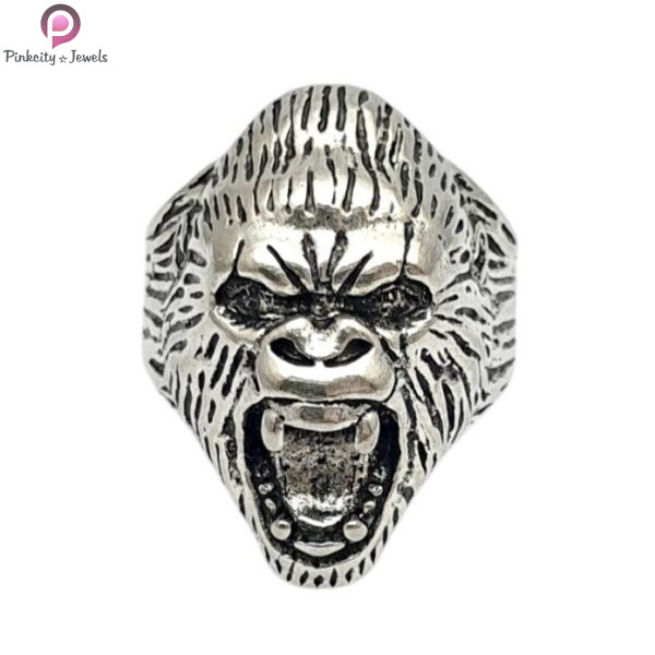 Gorilla Ring for Men, Angry Orangutan Ring Big Monkey Ring, Hip Hop Biker Men's Fashion Domineering Punk Ring, Vintage Animal Ring Jewelry Gift