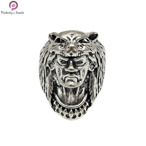 Unique Viking Warrior With Wolf Head Animal Ring