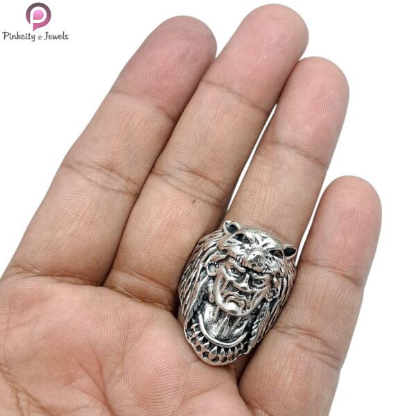 Unique Viking Warrior With Wolf Head Animal Ring - Image 3