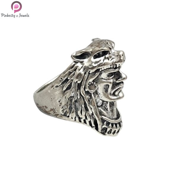 Unique Viking Warrior With Wolf Head Animal Ring - Image 2