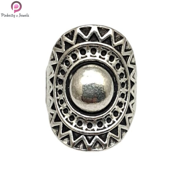 Oxidised Mandala Silver Ring