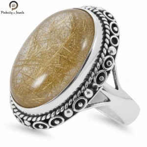 Golden rutile Gemstone 925 Sterling Silver Ring