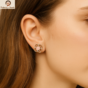 Rose quartz Gemstone Gold Plated Silver Earring