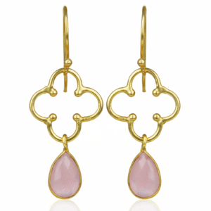 Rose quartz Gemstone Gold Plated Sterling Silver Earring