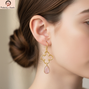 Rose quartz Gemstone Gold Plated Sterling Silver Earring