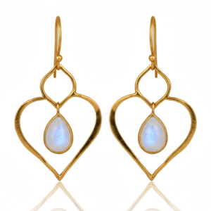 Rainbow Moonstone Faceted Gemstone Gold Plated Silver Earring