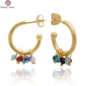 Coloured Charm Hoops Gold Plated Silver Earring