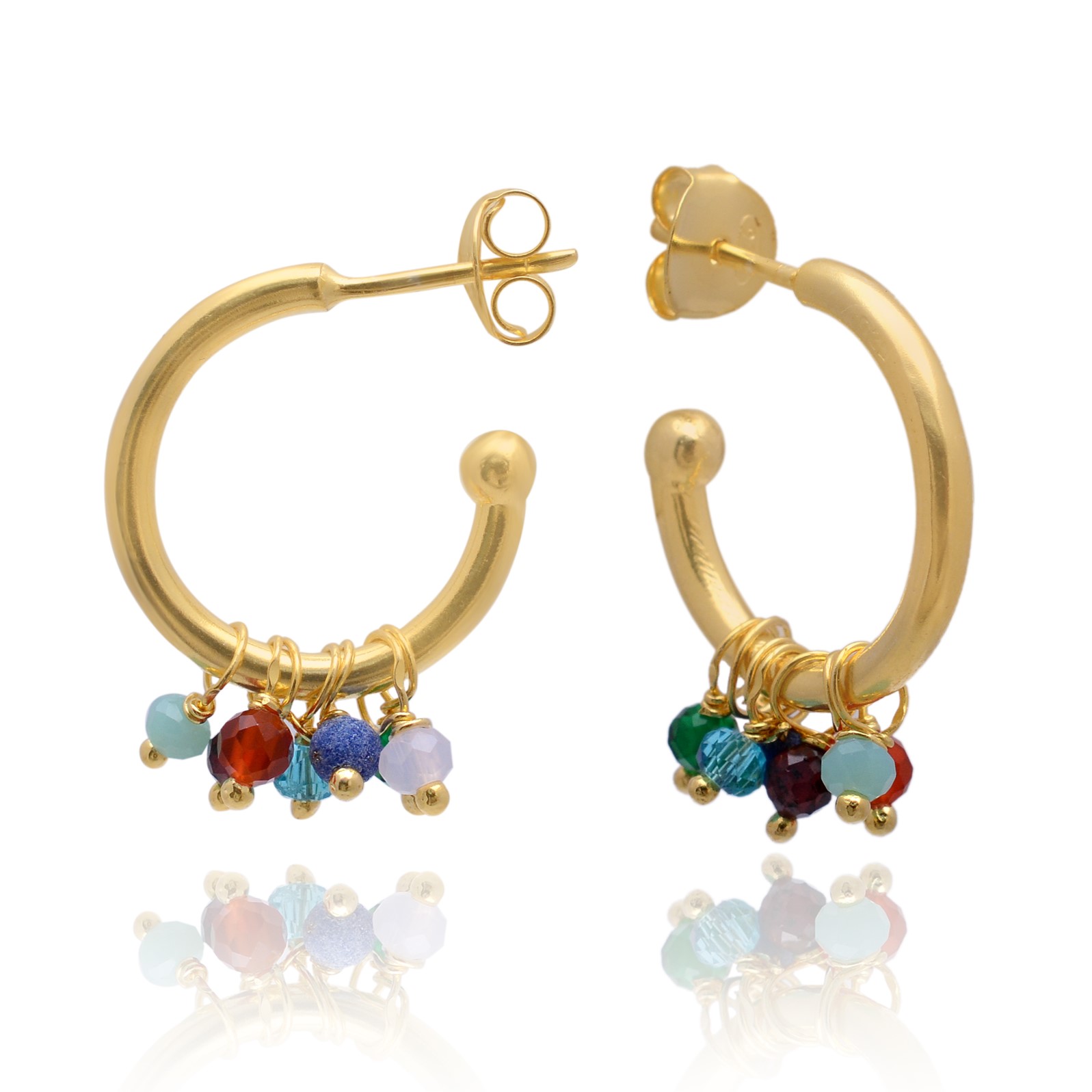Coloured Charm Hoops Gold Plated Silver Earring