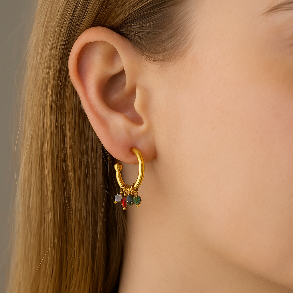 Coloured Charm Hoops Gold Plated Silver Earring - Image 2