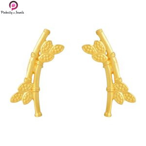 Bamboo and Leaf Gold Plated Silver Earring