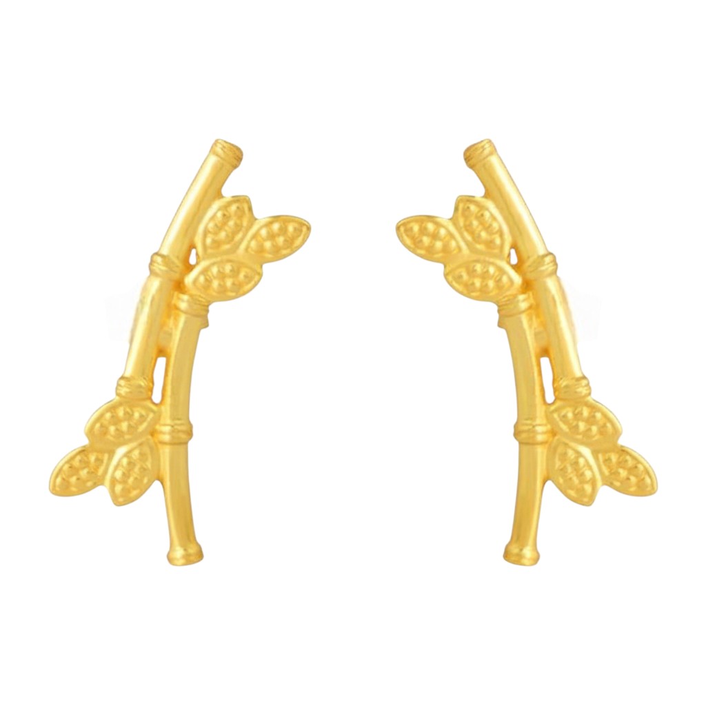 Bamboo and Leaf Gold Plated Silver Earring