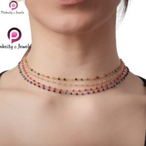 Multi turmaline beaded gold plated chain necklace