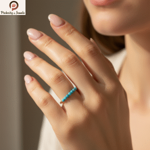 Turquoise Gemstone Small Beaded Silver Gold Plated Ring