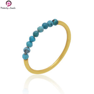 Turquoise Gemstone Small Beaded Silver Gold Plated Ring
