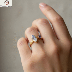 Multy Gemstone Adjustable18k Gold Plated Silver Ring