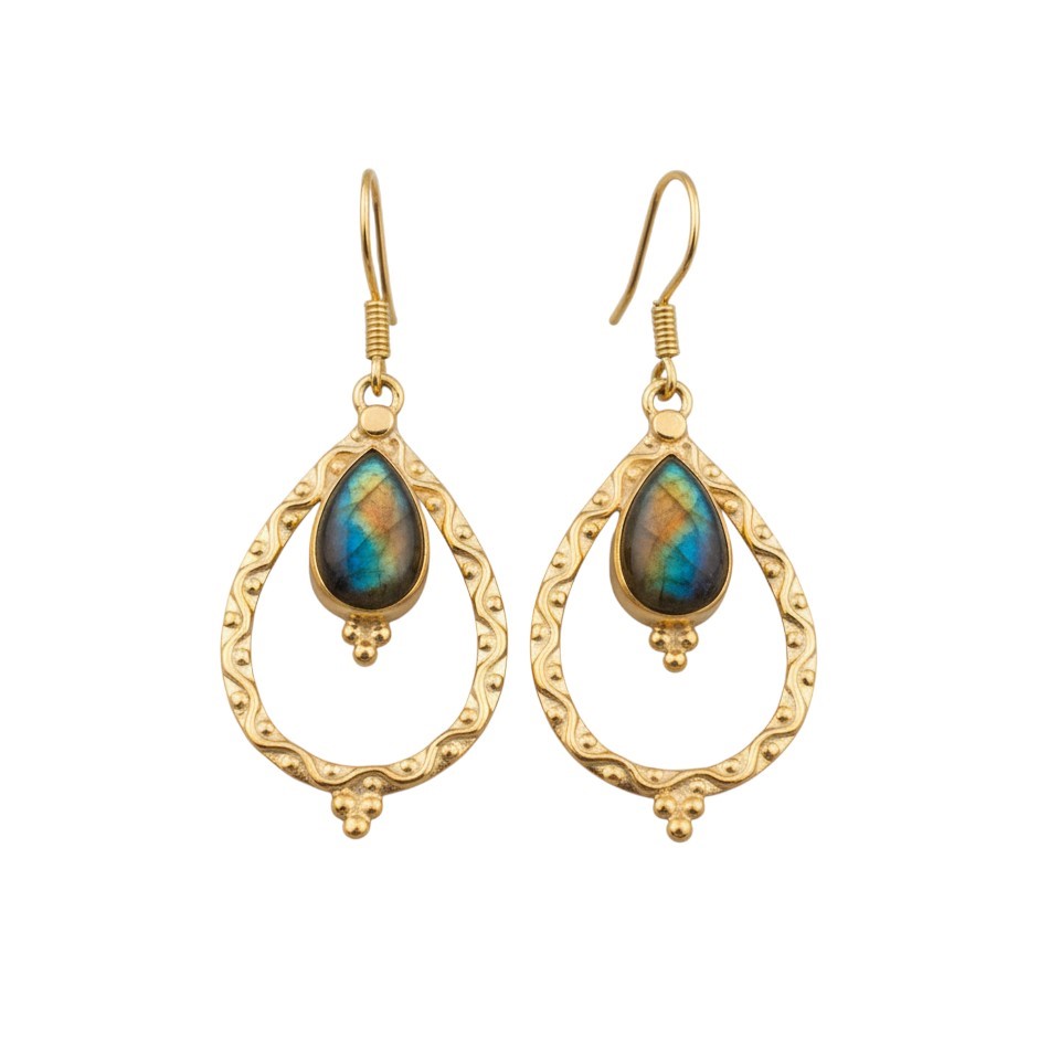 The Luminous Touch Labradorite Gemstone Gold Plated Silver Earring