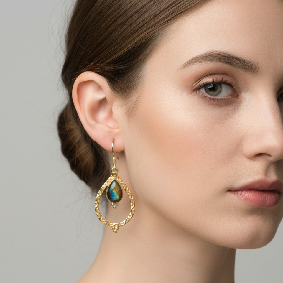 The Luminous Touch Labradorite Gemstone Gold Plated Silver Earring - Image 2