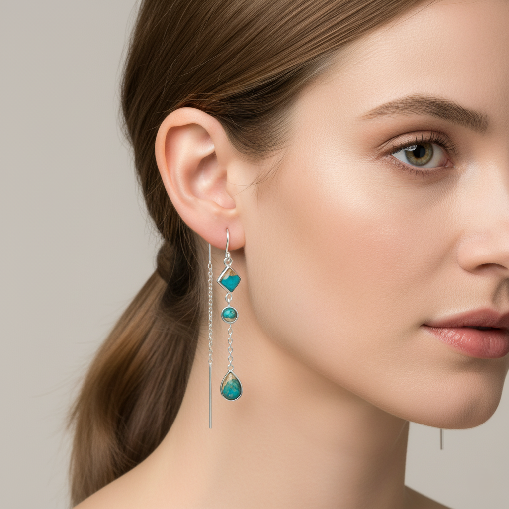 Turquoise silver earrings - Image 2