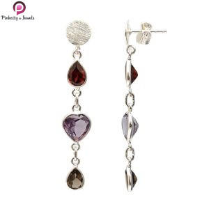 Multi-gemstone silver earrings
