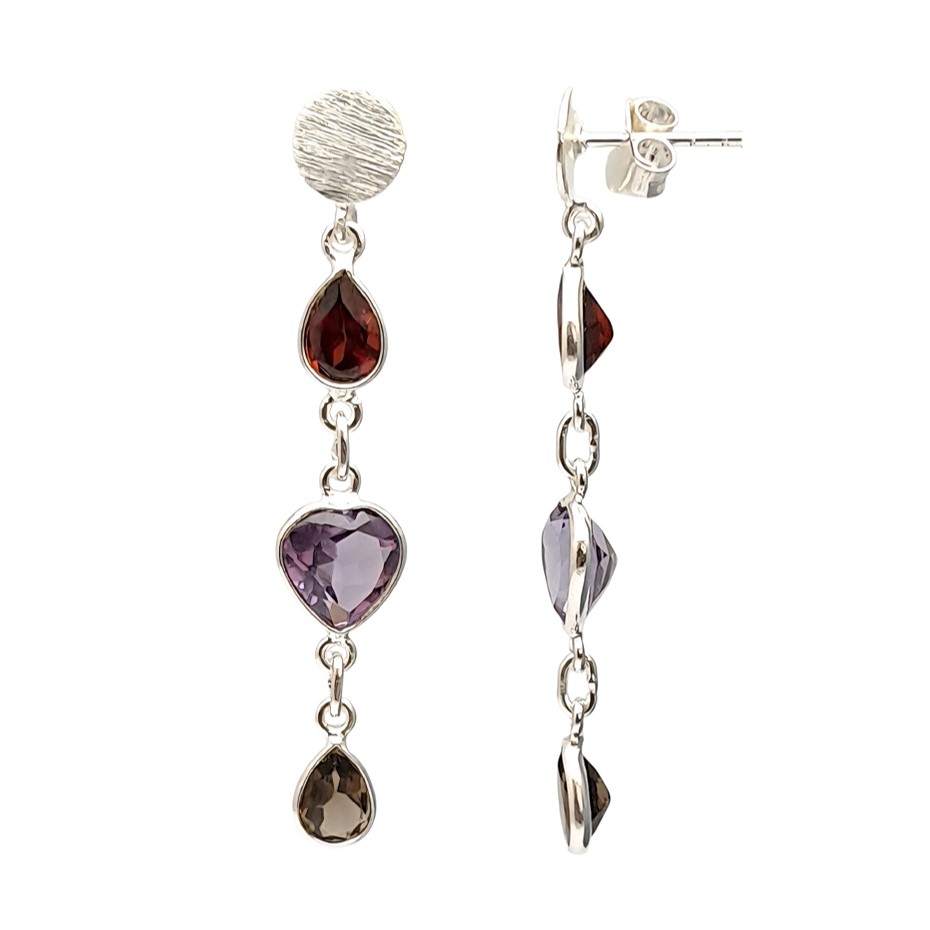 Multi-gemstone silver earrings