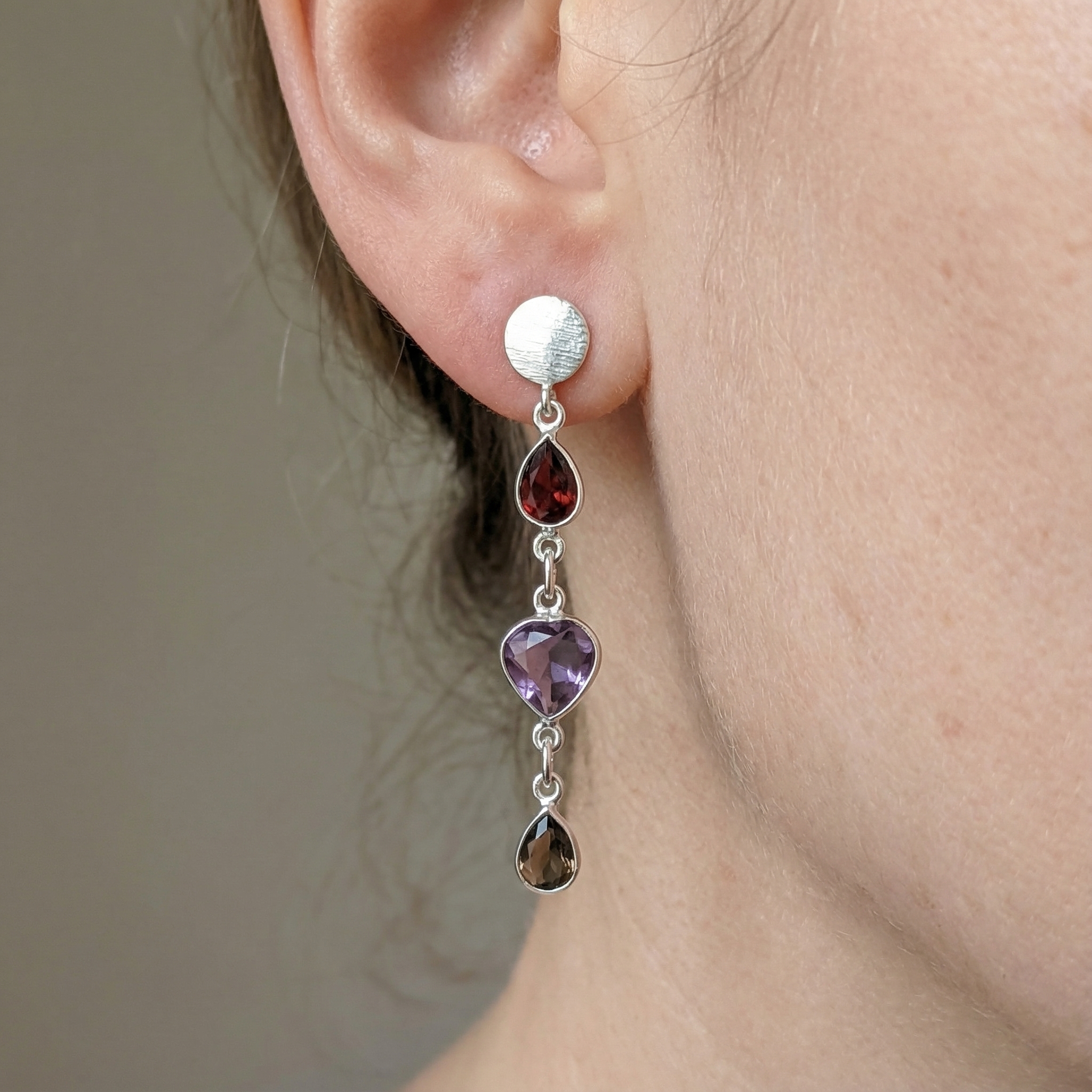 Multi-gemstone silver earrings - Image 2