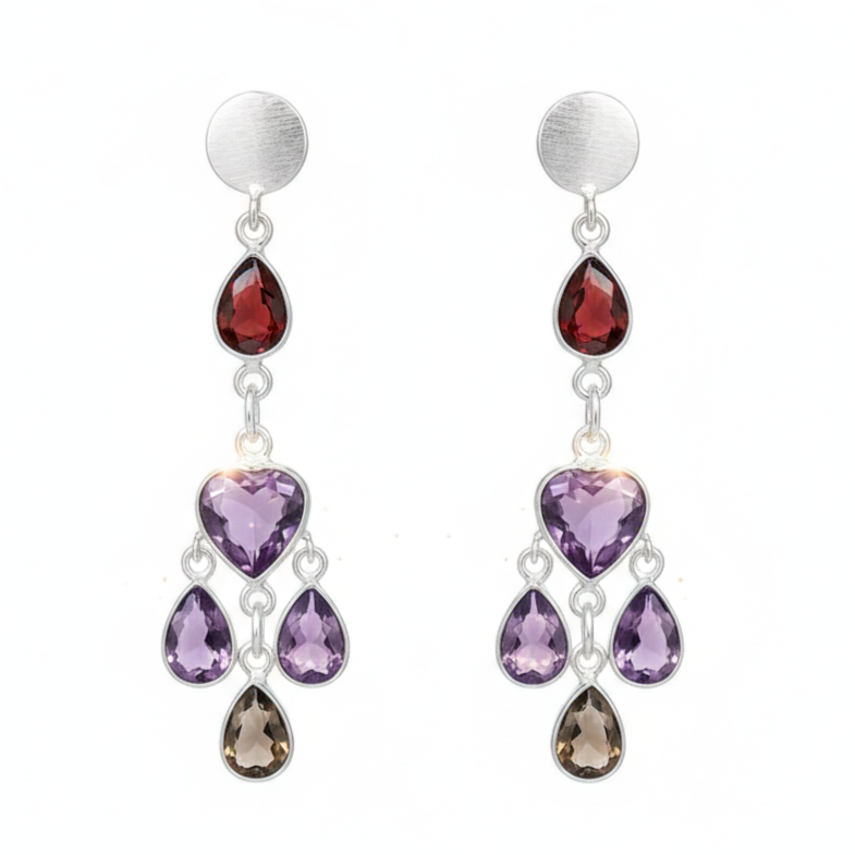 Multi-gemstone Statement silver earrings
