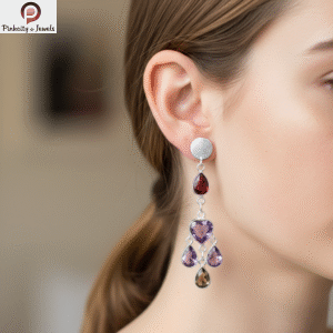 Multi-gemstone Statement silver earrings