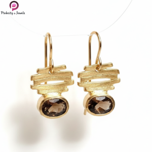 Smoke quarts gold plated silver earrings
