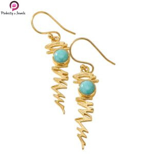 Handmade Gold Tone Larimar Drop Earrings | Modern Abstract Dangle Earrings | Boho Statement Jewelry for Women