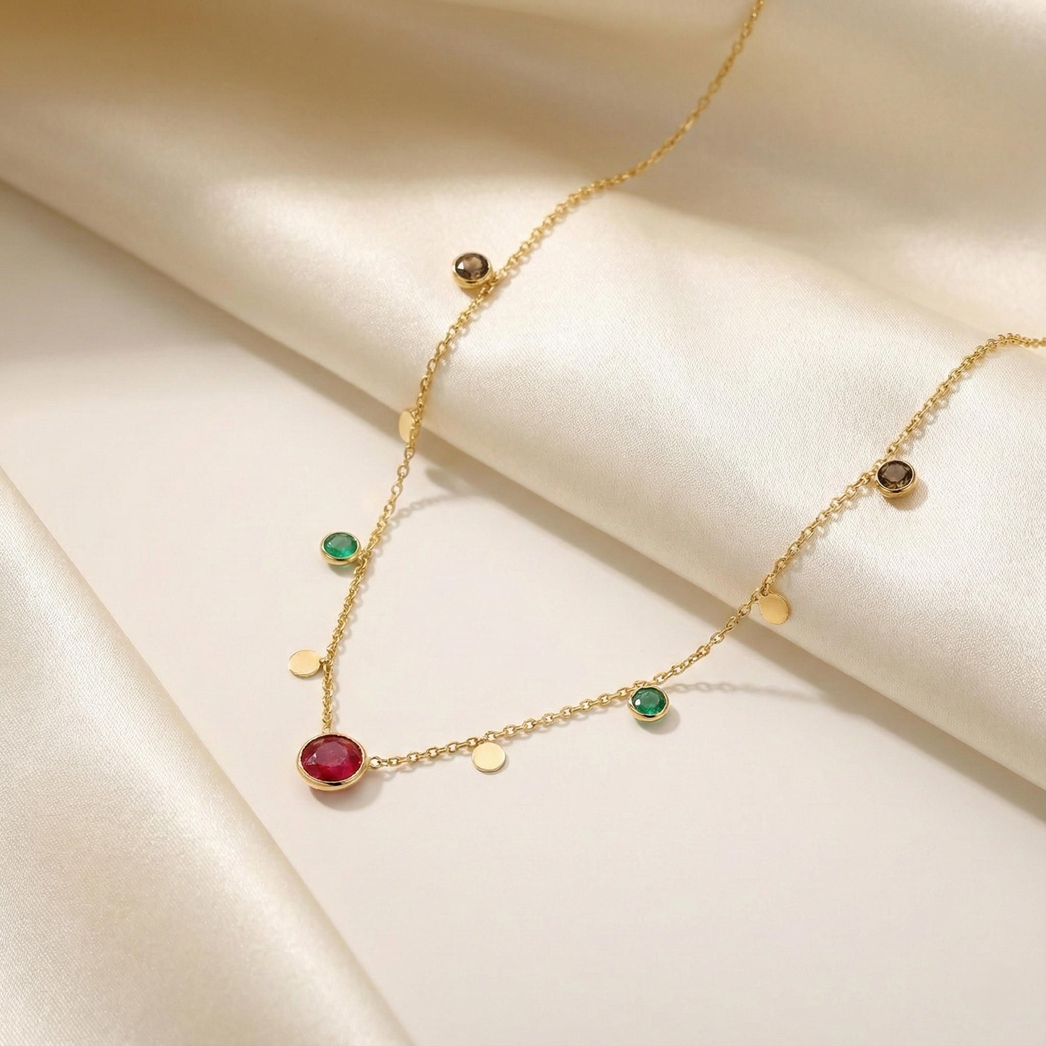 Delicate Gold Multi-Gemstone Station Necklace - Image 4