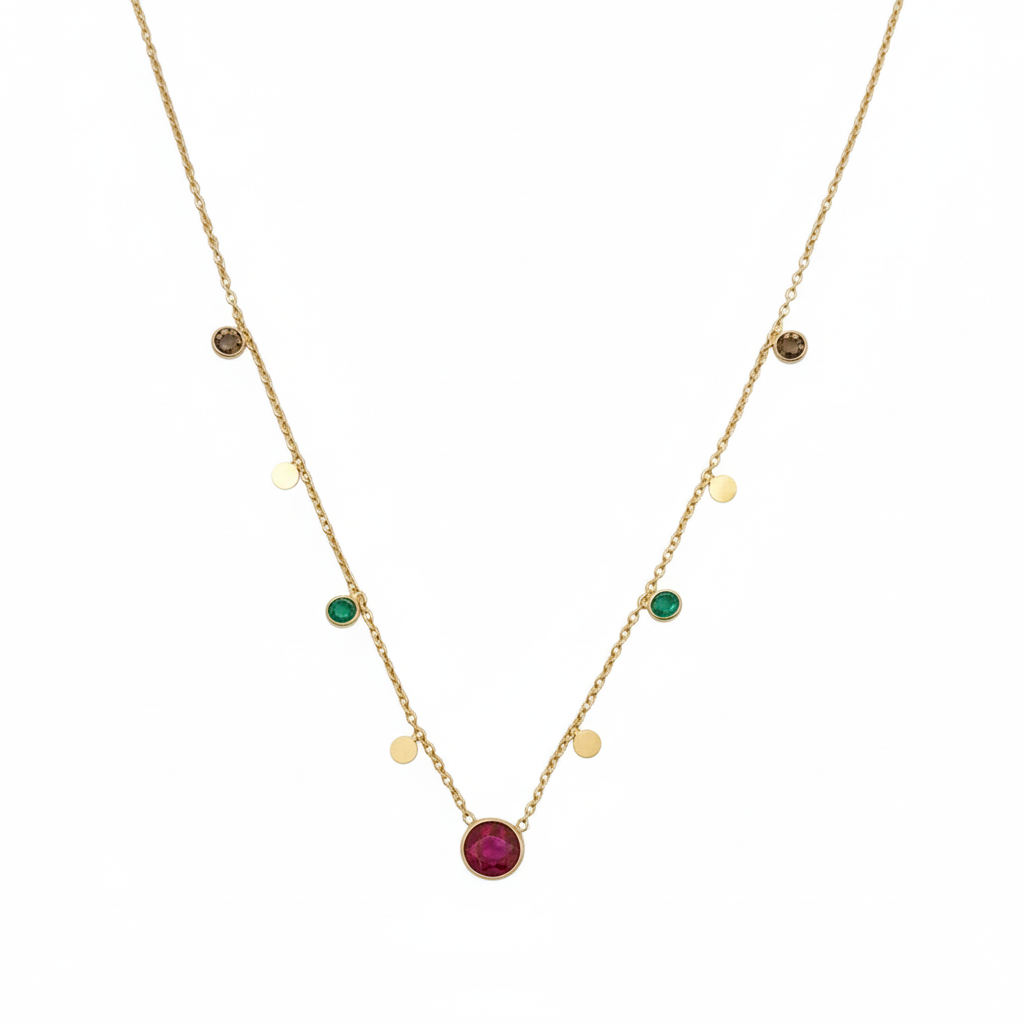 Delicate Gold Multi-Gemstone Station Necklace