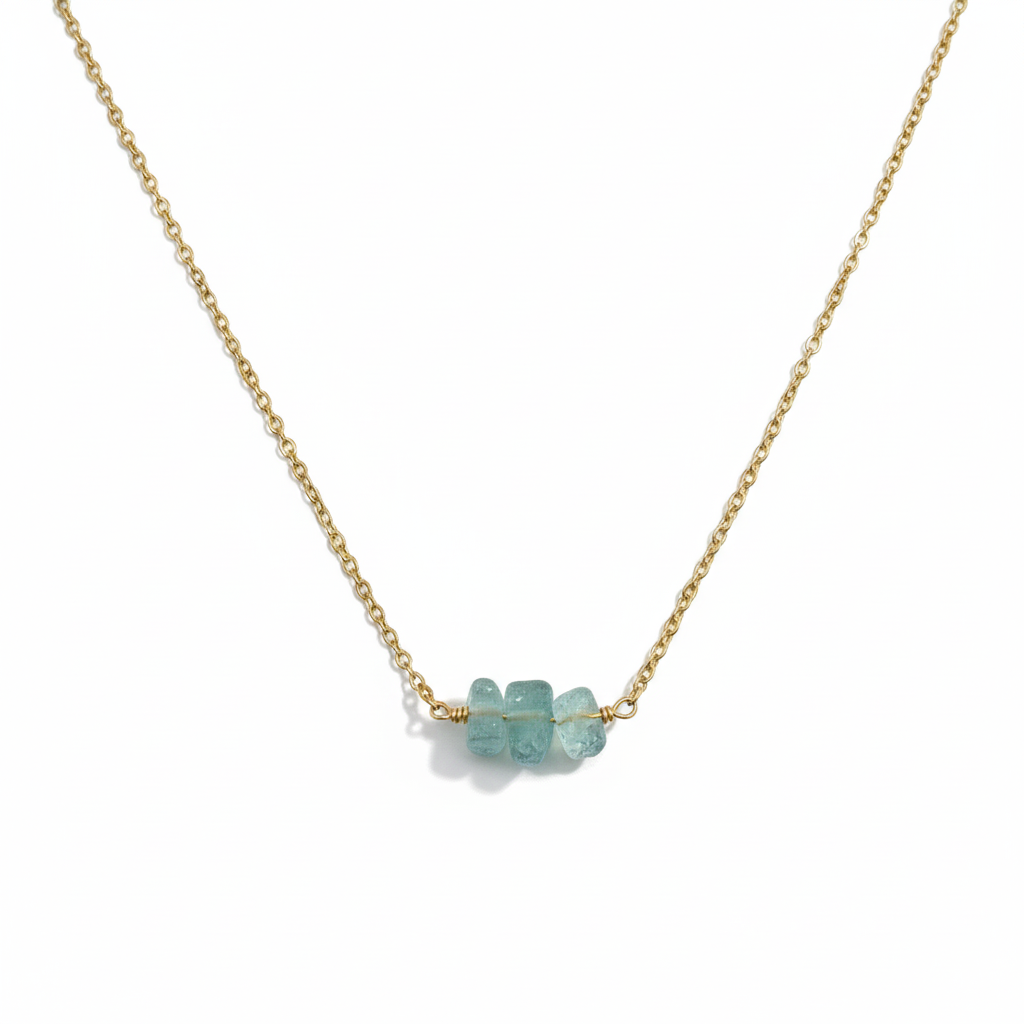 Dainty Gold Raw Aquamarine Bar Necklace