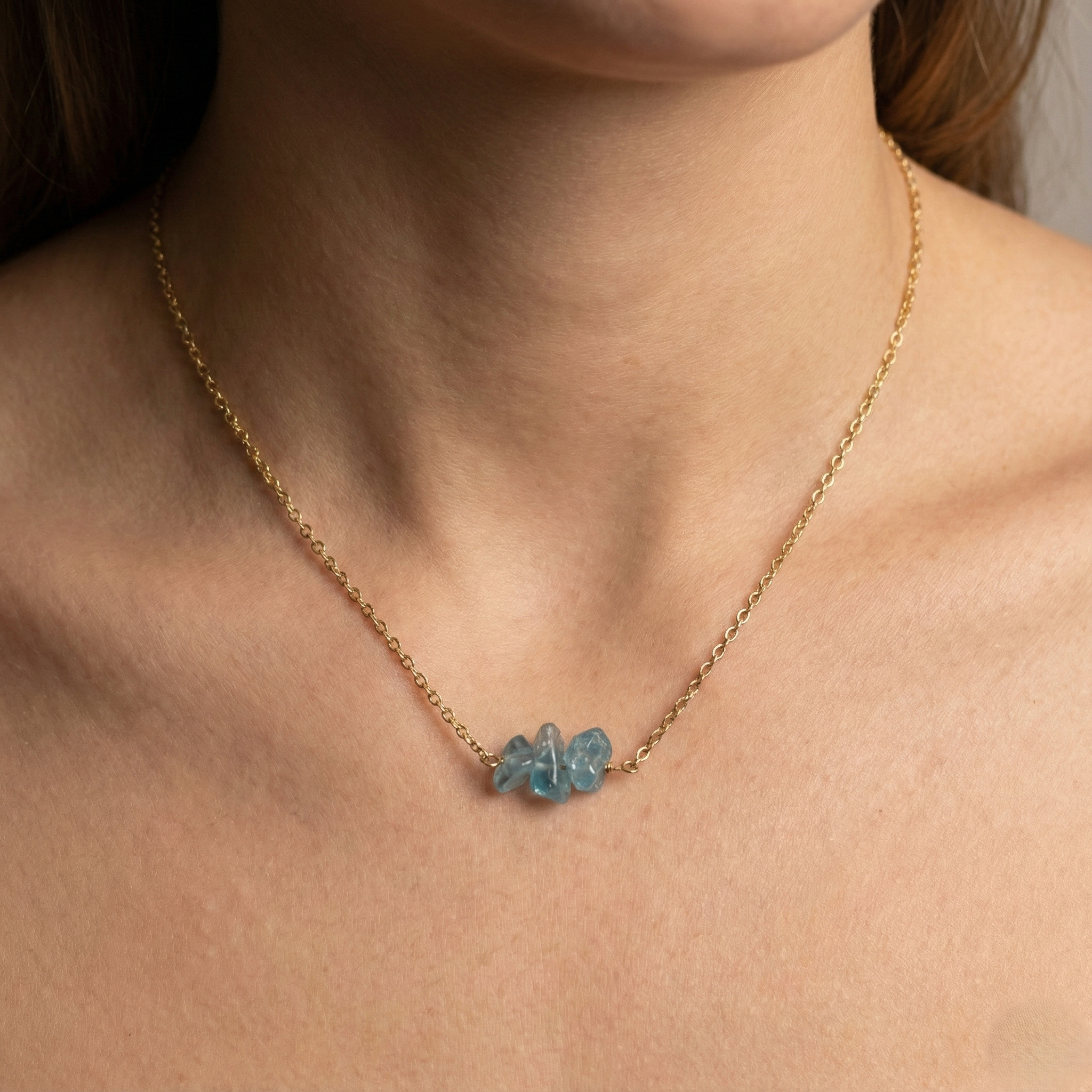 Dainty Gold Raw Aquamarine Bar Necklace - Image 2